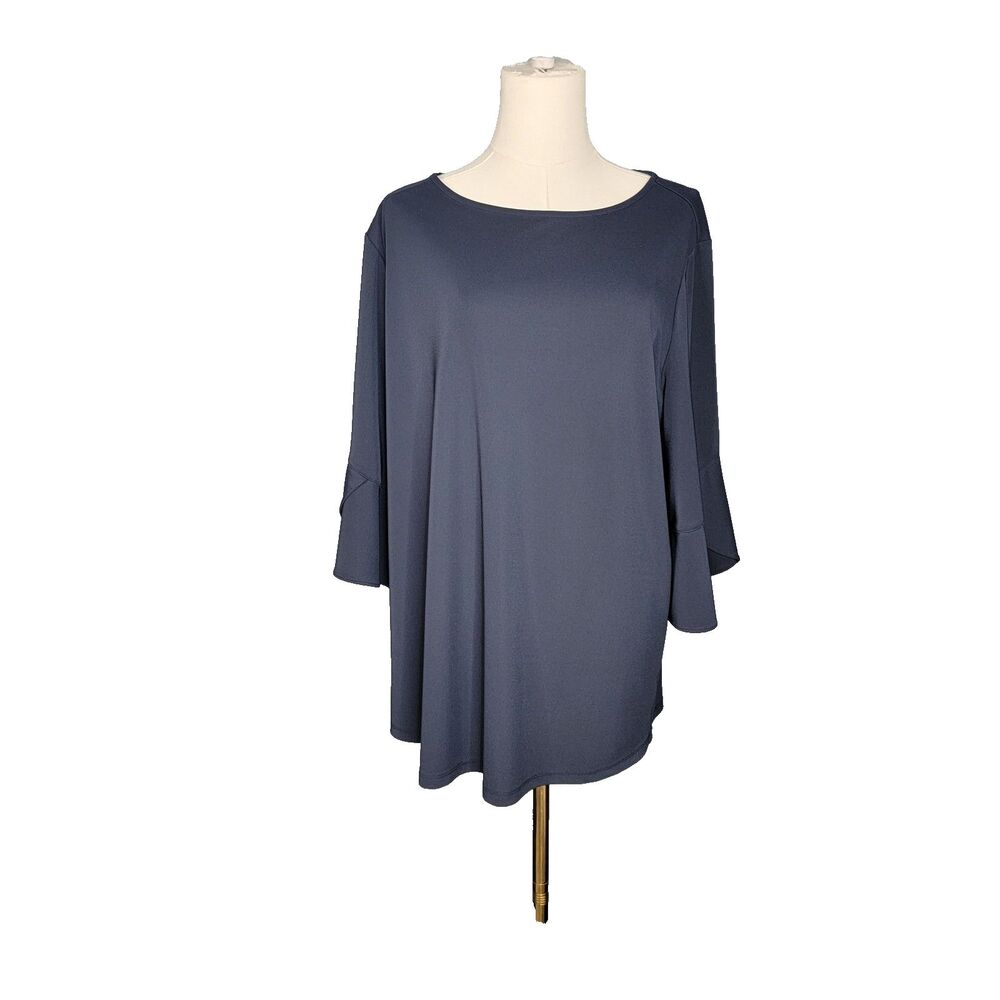 Talbots Women’s Top Size XL Navy 3/4 Sleeve Ruffled Split Bell Cuff 3/4 Sleeves